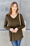 Basic Bae Full Size V-Neck Long Sleeve Top - Fragrance Spice