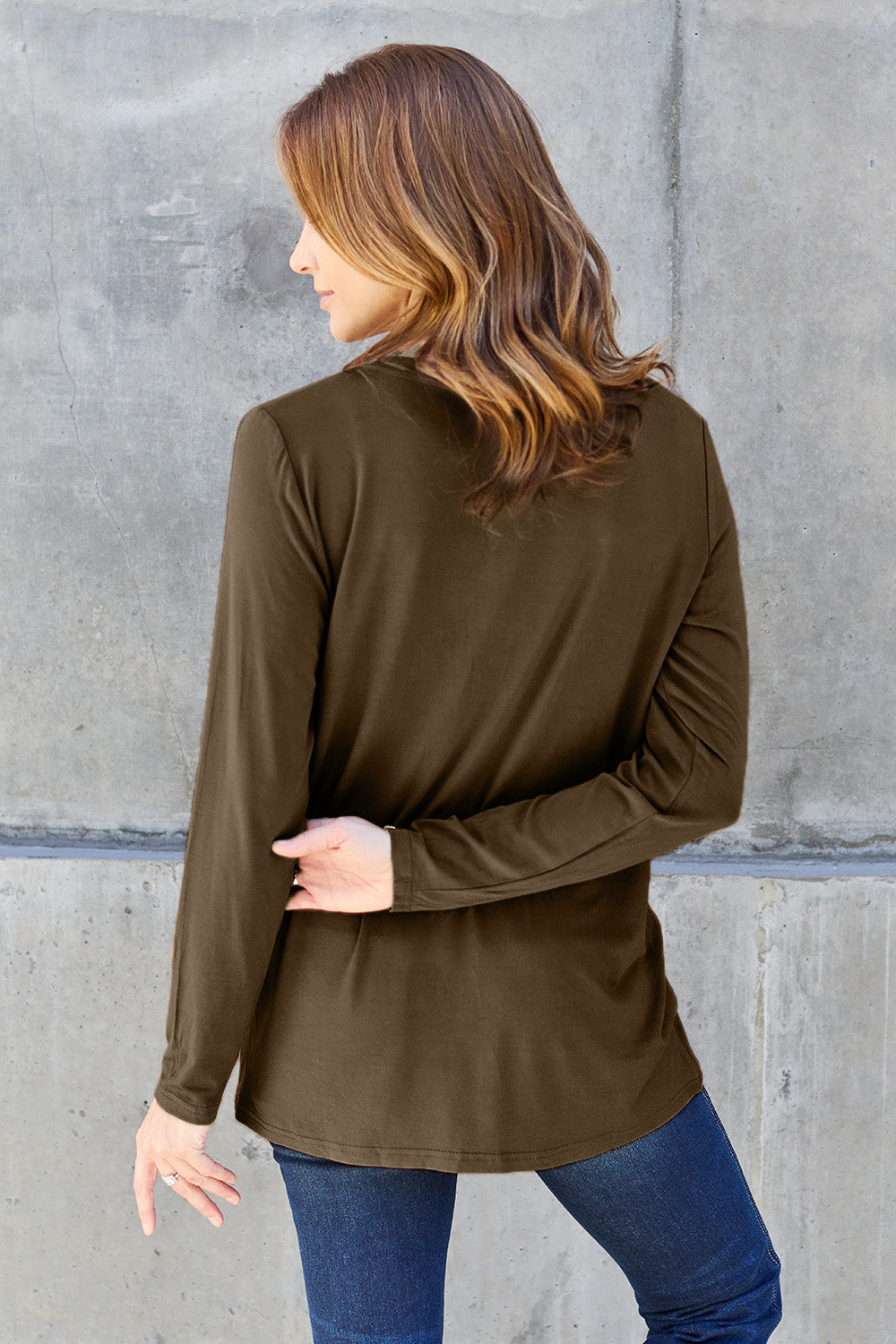 Basic Bae Full Size V-Neck Long Sleeve Top - Fragrance Spice