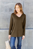 Basic Bae Full Size V-Neck Long Sleeve Top - Fragrance Spice