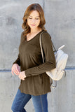 Basic Bae Full Size V-Neck Long Sleeve Top - Fragrance Spice