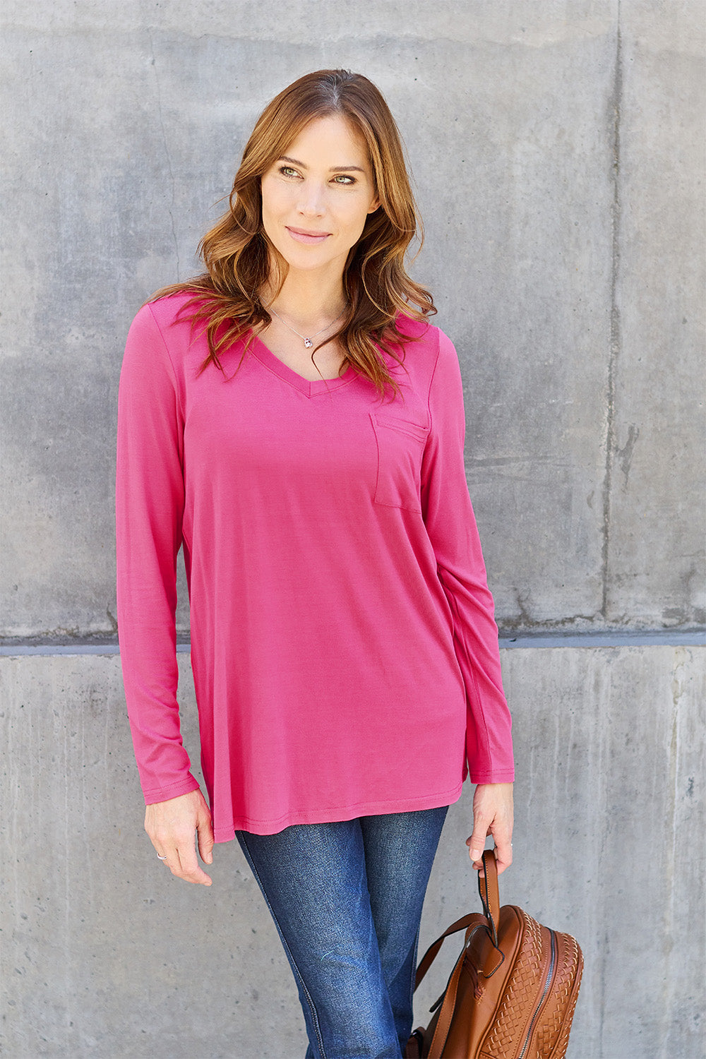 Basic Bae Full Size V-Neck Long Sleeve Top - Fragrance Spice