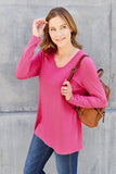 Basic Bae Full Size V-Neck Long Sleeve Top - Fragrance Spice