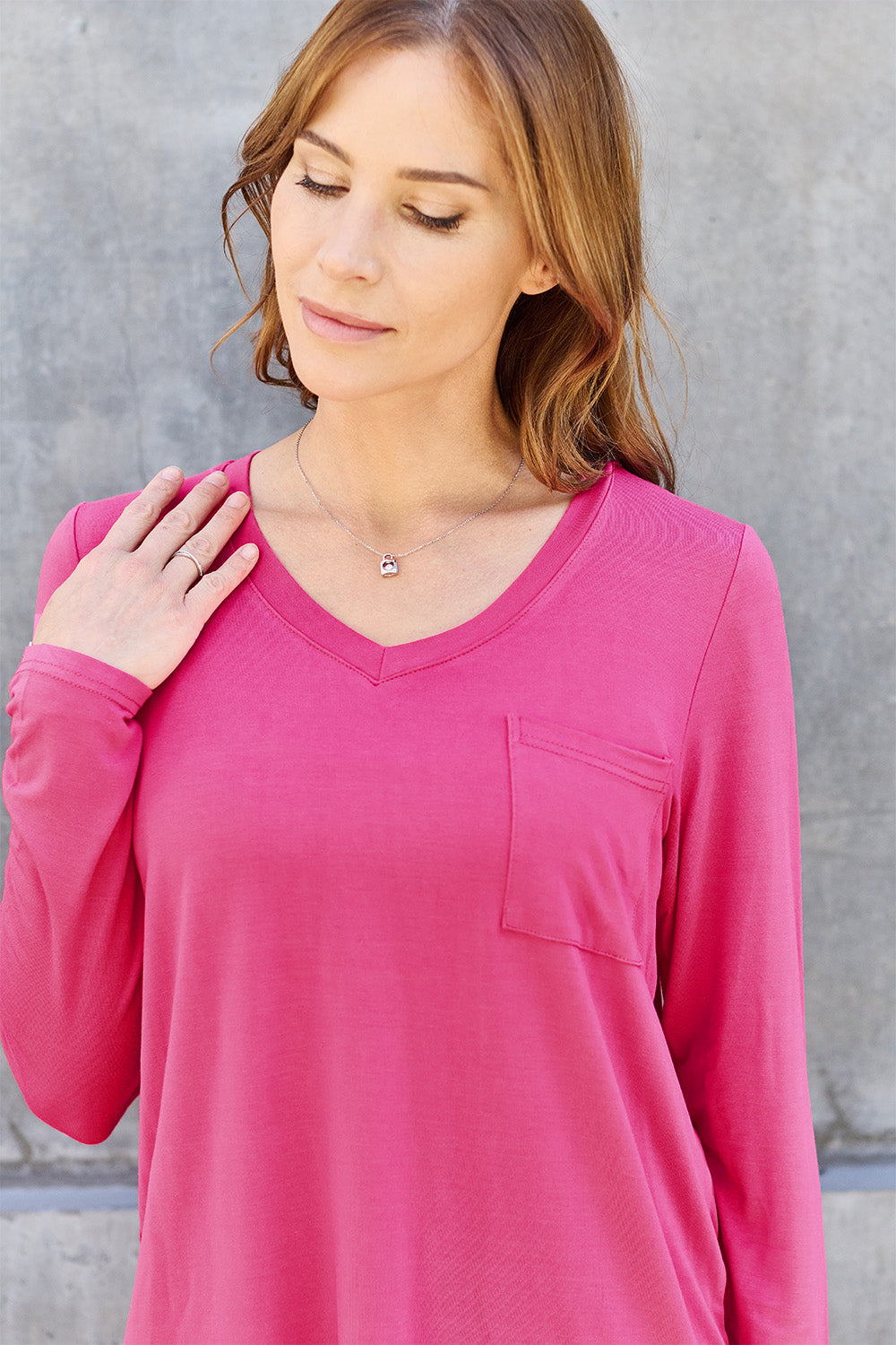 Basic Bae Full Size V-Neck Long Sleeve Top - Fragrance Spice