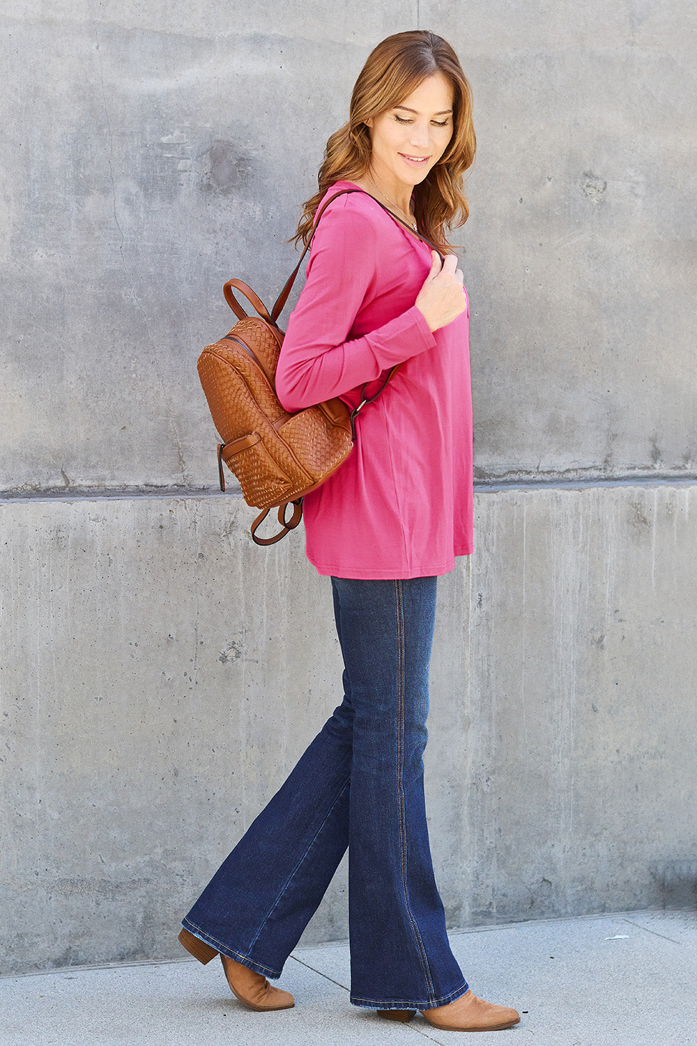 Basic Bae Full Size V-Neck Long Sleeve Top - Fragrance Spice
