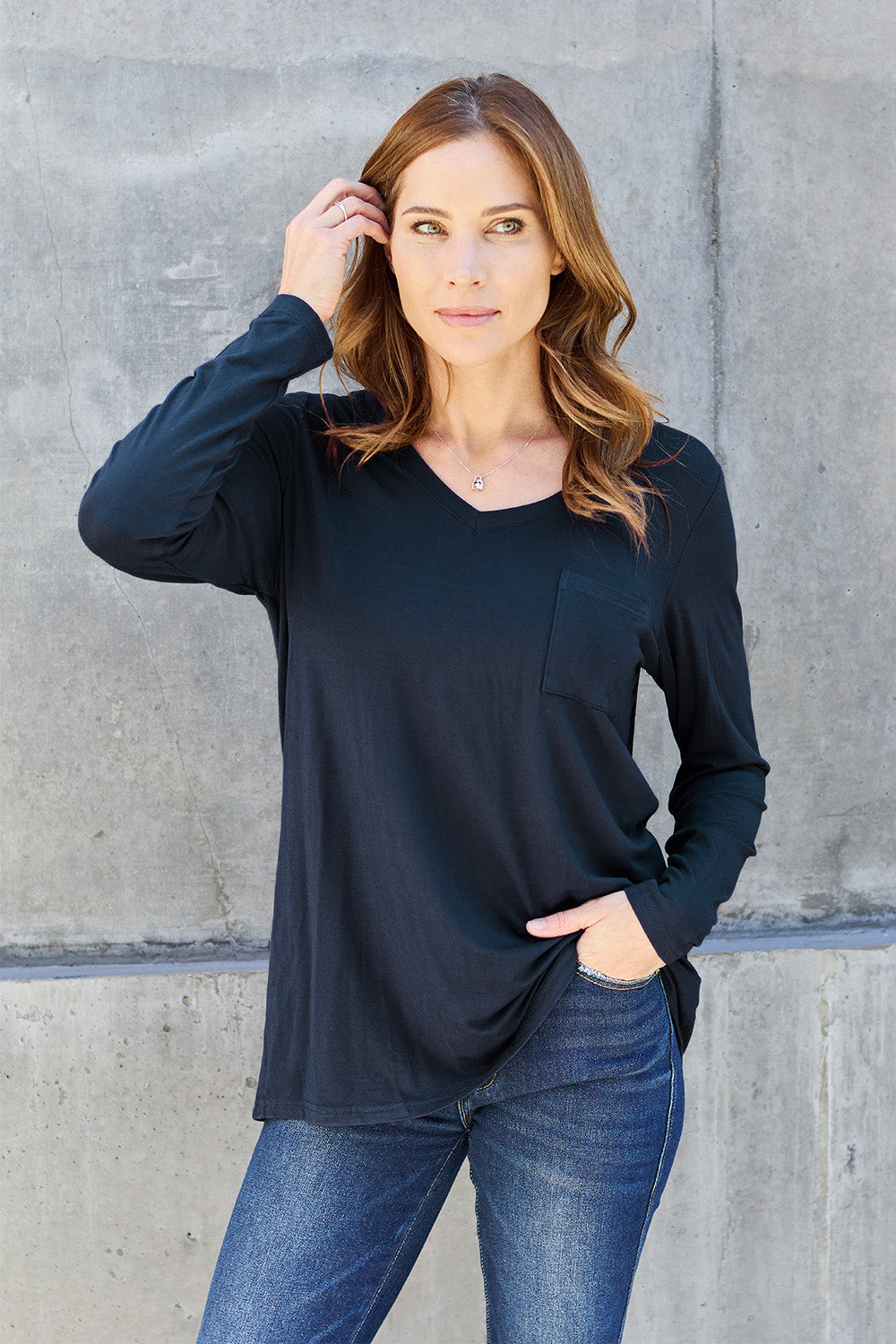 Basic Bae Full Size V-Neck Long Sleeve Top - Fragrance Spice