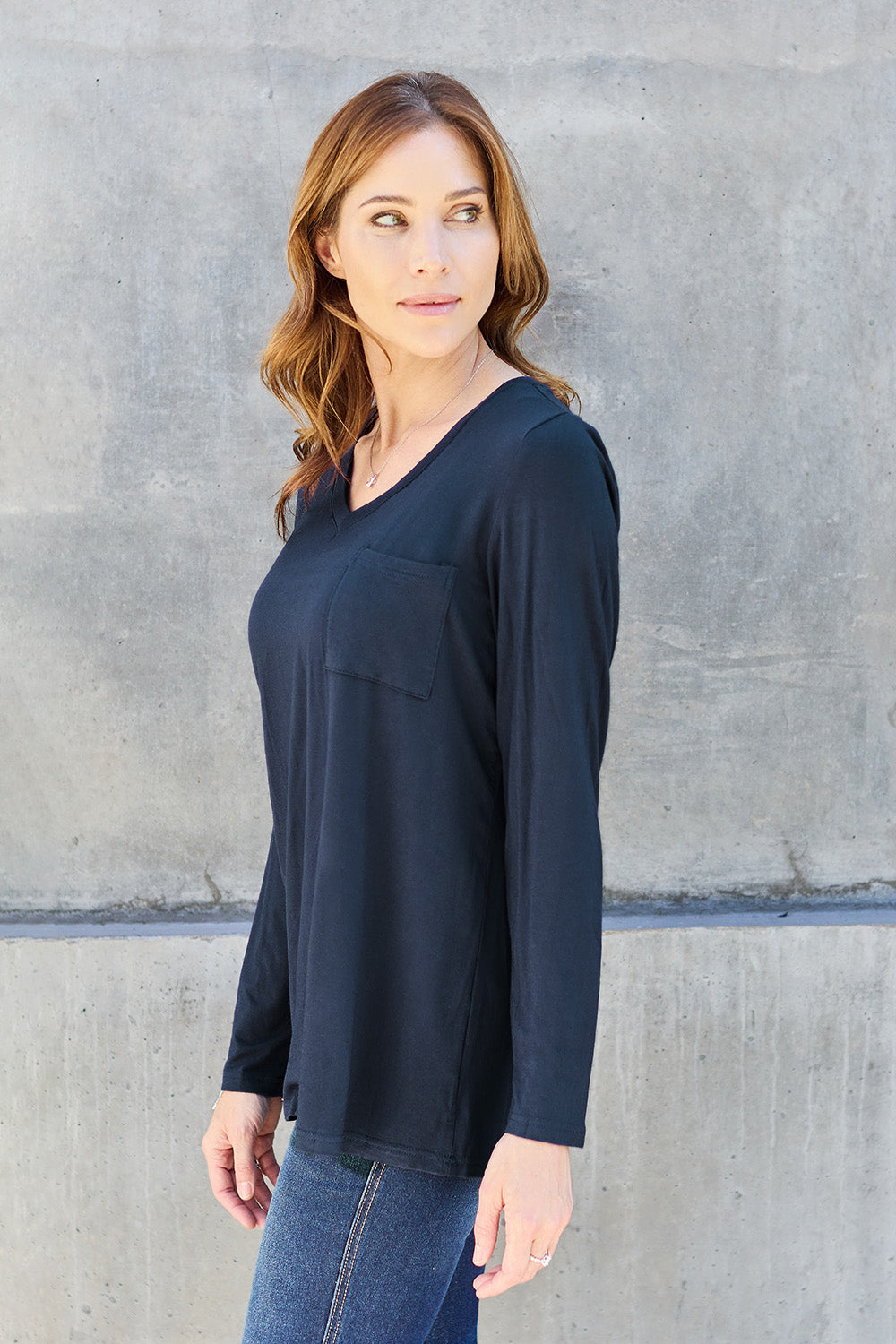 Basic Bae Full Size V-Neck Long Sleeve Top - Fragrance Spice