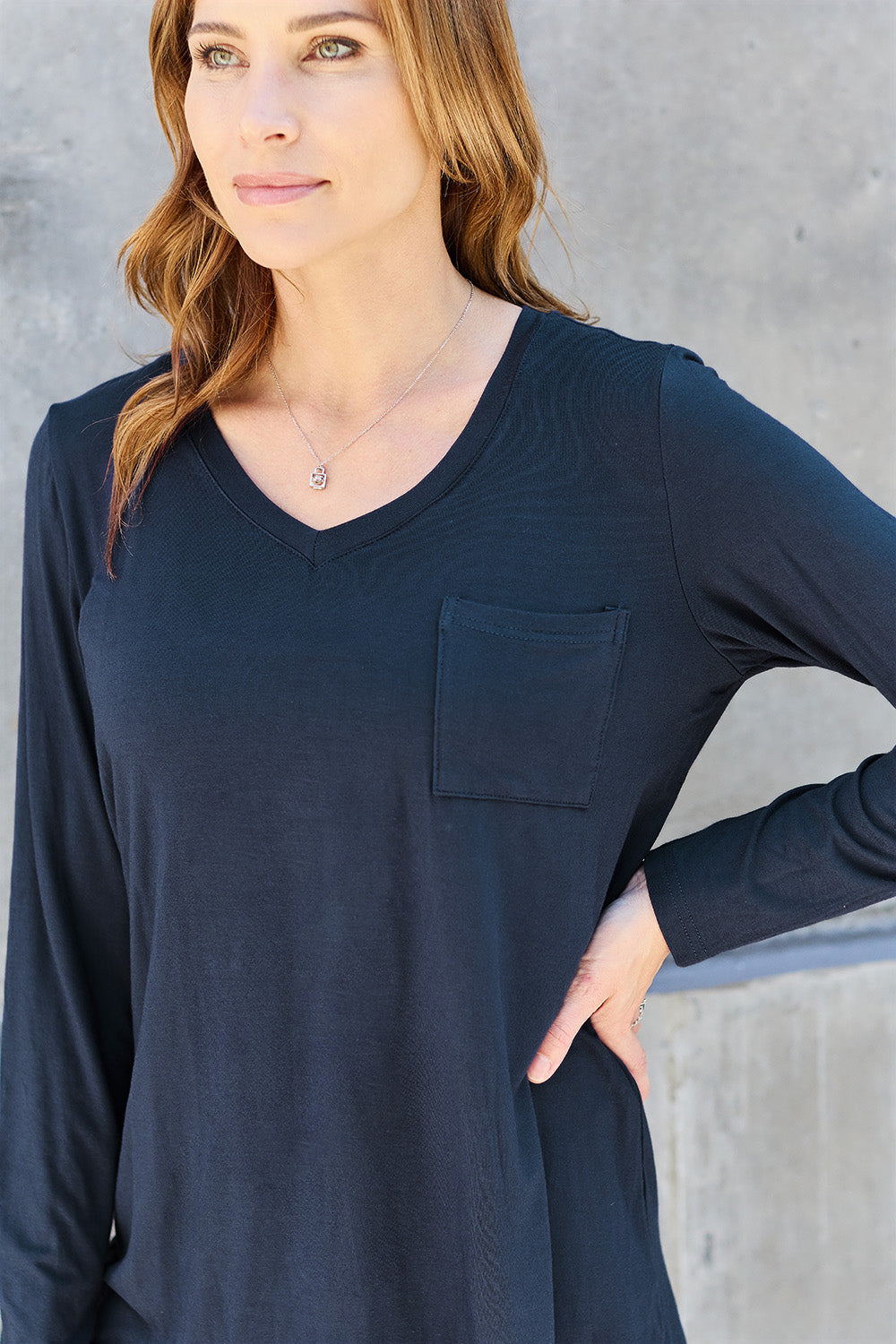 Basic Bae Full Size V-Neck Long Sleeve Top - Fragrance Spice