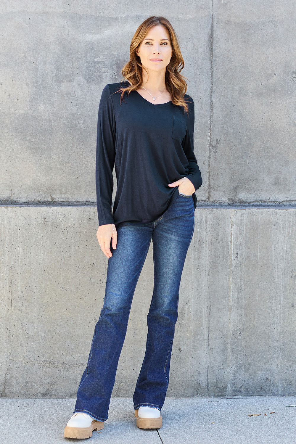 Basic Bae Full Size V-Neck Long Sleeve Top - Fragrance Spice