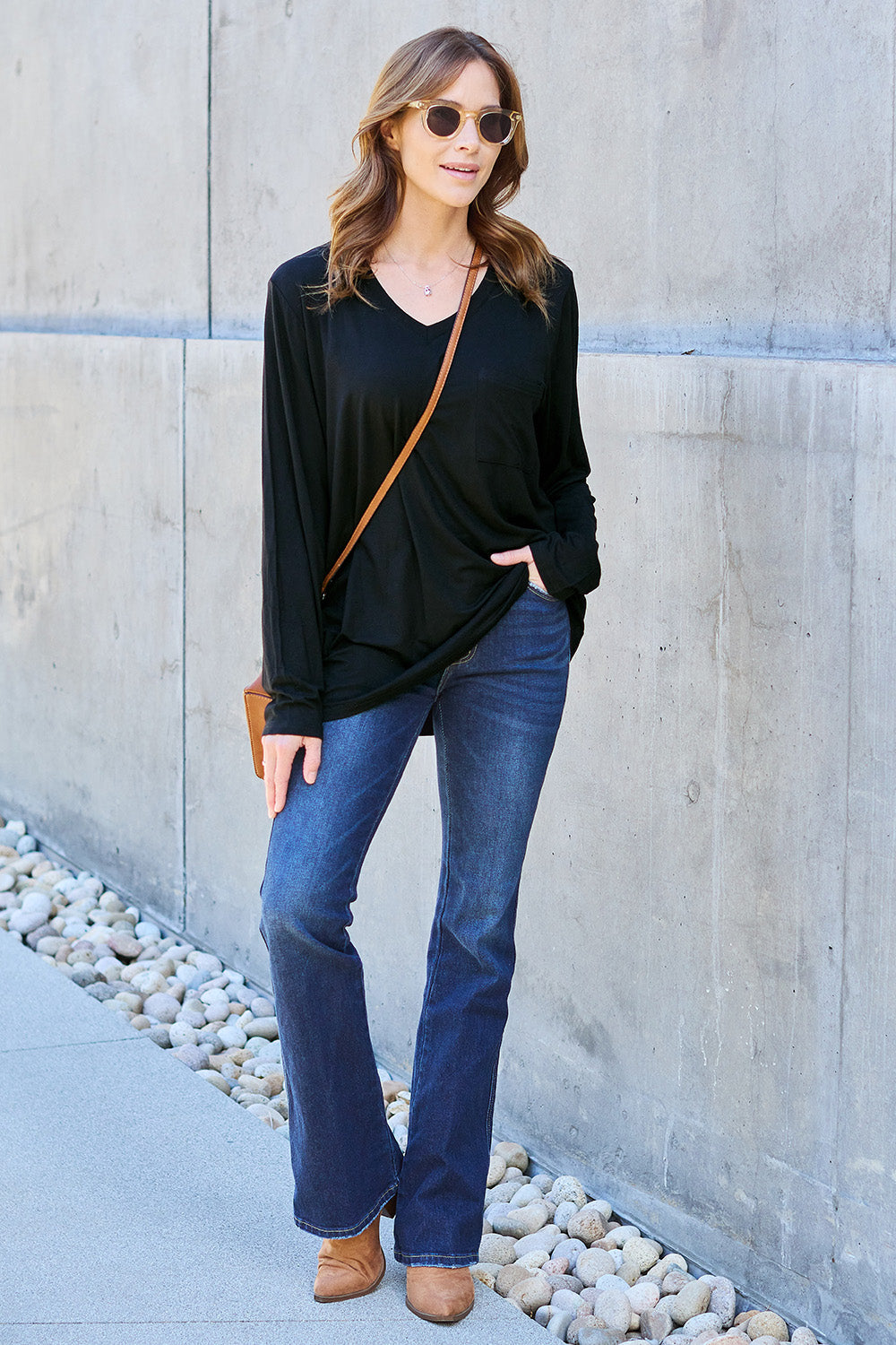 Basic Bae Full Size V-Neck Long Sleeve Top - Fragrance Spice
