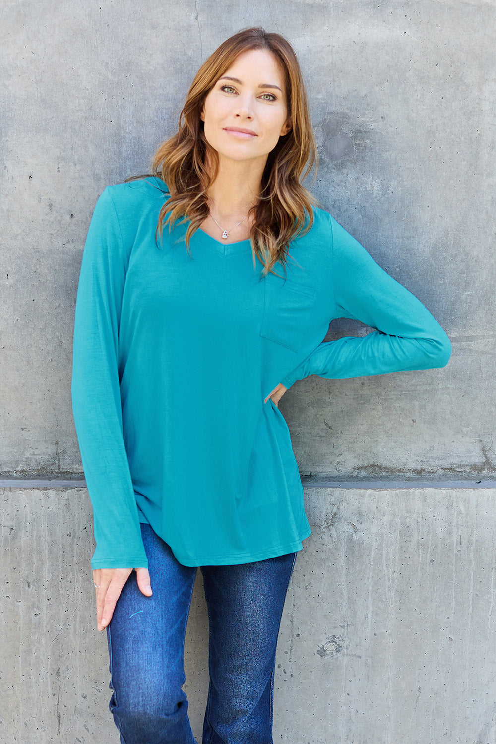Basic Bae Full Size V-Neck Long Sleeve Top - Fragrance Spice