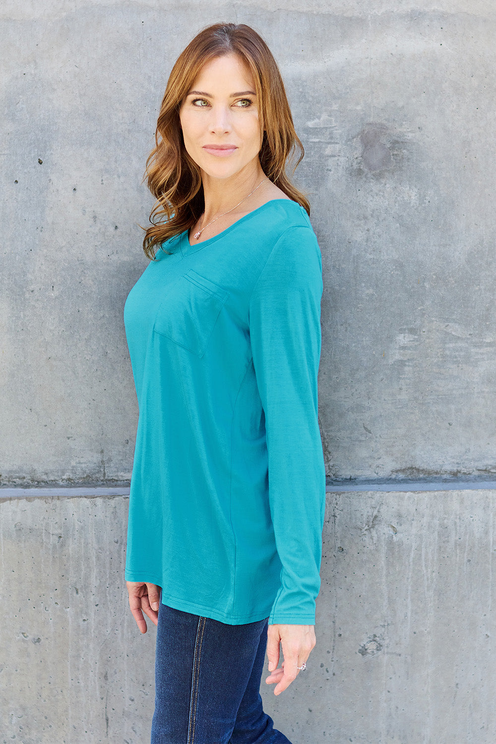 Basic Bae Full Size V-Neck Long Sleeve Top - Fragrance Spice