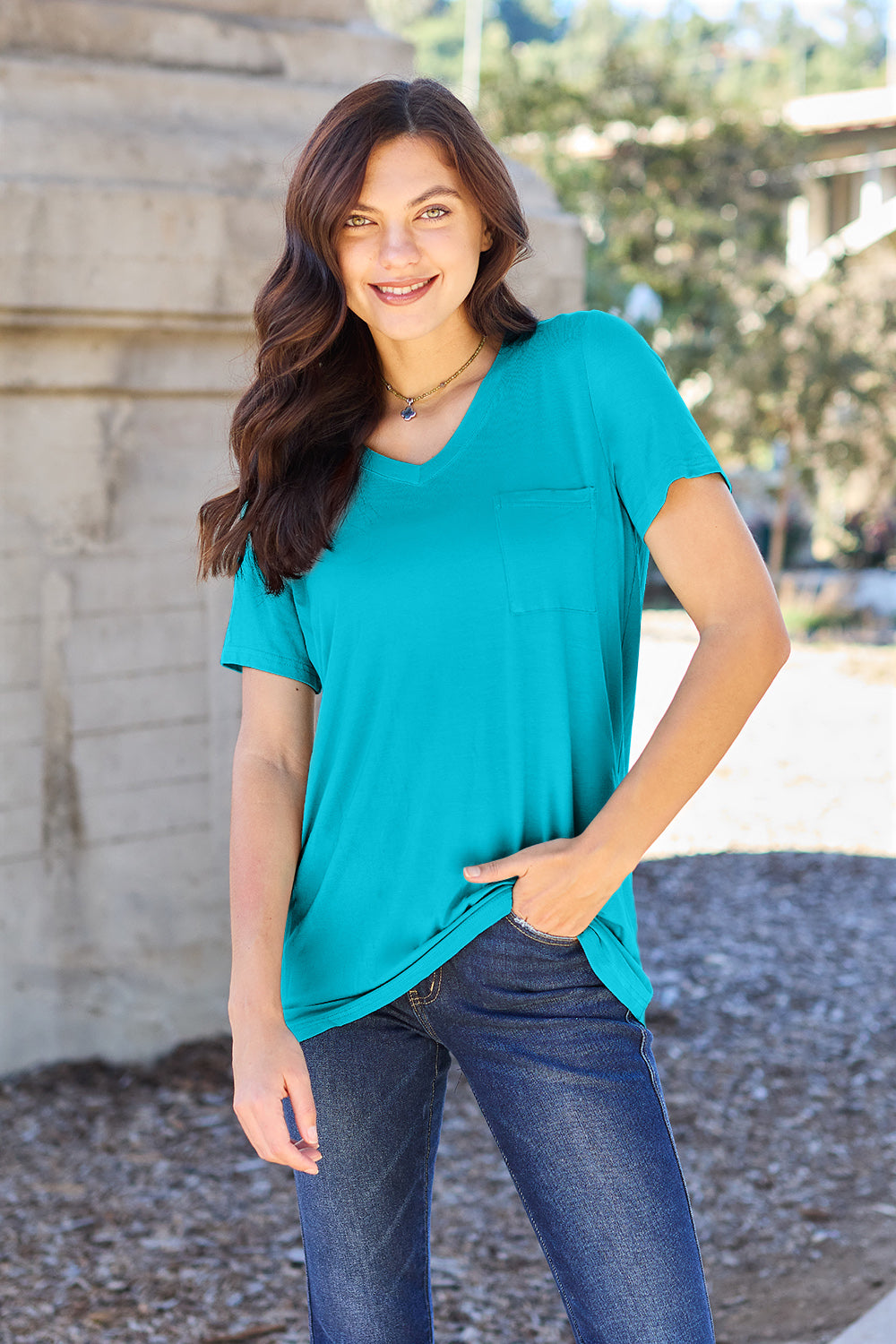 Basic Bae Full Size V-Neck Short Sleeve T-Shirt - Fragrance Spice