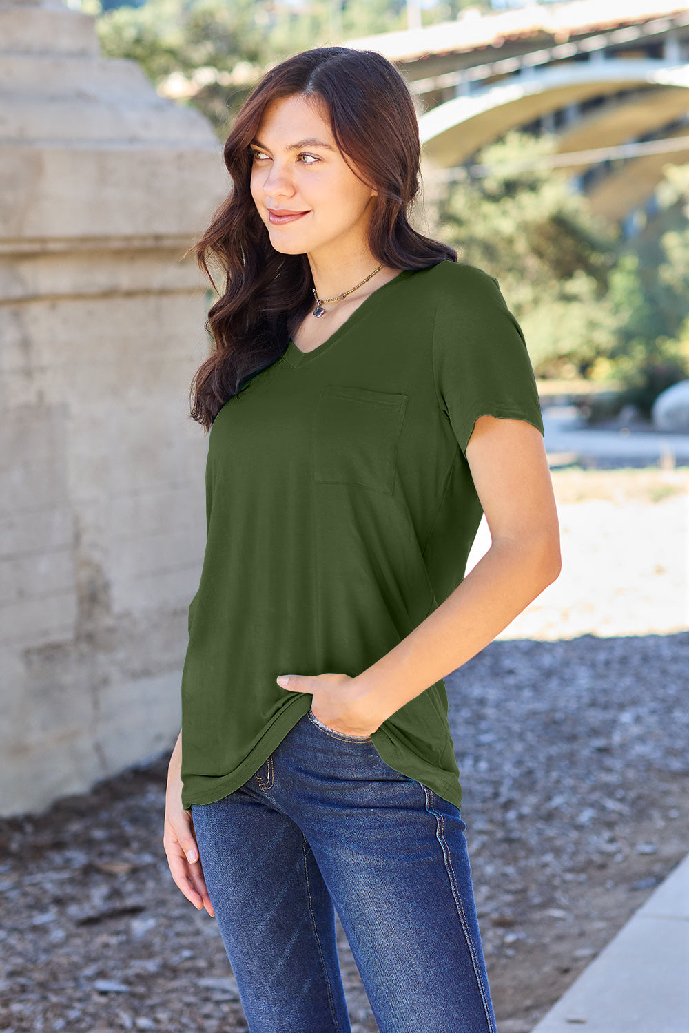 Basic Bae Full Size V-Neck Short Sleeve T-Shirt - Fragrance Spice