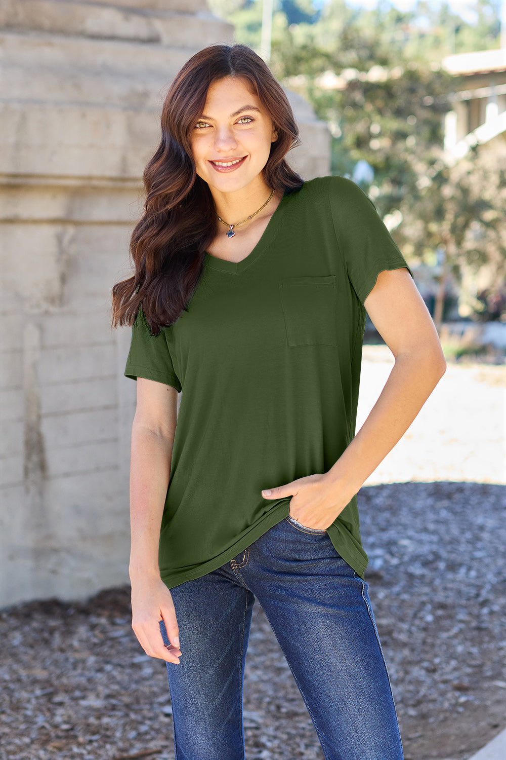 Basic Bae Full Size V-Neck Short Sleeve T-Shirt - Fragrance Spice