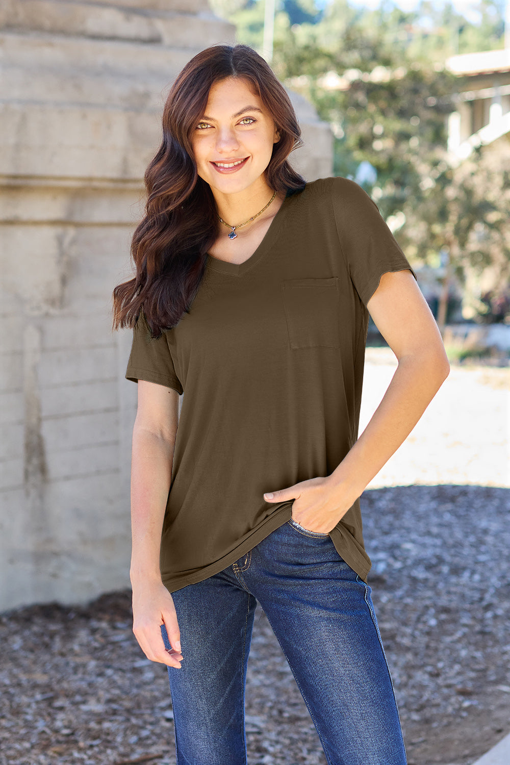 Basic Bae Full Size V-Neck Short Sleeve T-Shirt - Fragrance Spice