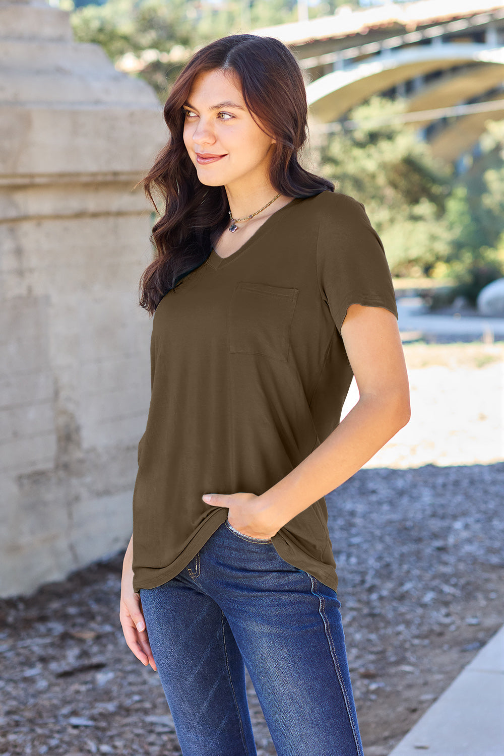Basic Bae Full Size V-Neck Short Sleeve T-Shirt - Fragrance Spice
