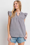 Ces Femme Plaid Notched Ruffled Cap Sleeve Blouse - Fragrance Spice