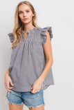 Ces Femme Plaid Notched Ruffled Cap Sleeve Blouse - Fragrance Spice