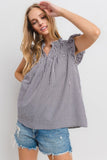 Ces Femme Plaid Notched Ruffled Cap Sleeve Blouse - Fragrance Spice