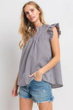 Ces Femme Plaid Notched Ruffled Cap Sleeve Blouse - Fragrance Spice