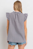 Ces Femme Plaid Notched Ruffled Cap Sleeve Blouse - Fragrance Spice