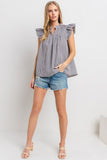 Ces Femme Plaid Notched Ruffled Cap Sleeve Blouse - Fragrance Spice