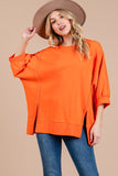 Ces Femme Side Slit Drop Shoulder Puff Sleeve Sweatshirt - Fragrance Spice