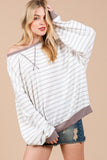 Ces Femme Striped Round Neck Drop Shoulder Sweatshirt - Fragrance Spice