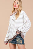 Ces Femme Striped Round Neck Drop Shoulder Sweatshirt - Fragrance Spice