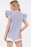 Ces Femme Striped V-Neck Ruffled Cap Sleeve Blouse - Fragrance Spice