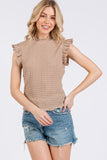 Ces Femme Texture Mock Neck Ruffle Cap Sleeve Blouse - Fragrance Spice