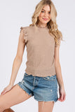Ces Femme Texture Mock Neck Ruffle Cap Sleeve Blouse - Fragrance Spice
