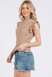 Ces Femme Texture Mock Neck Ruffle Cap Sleeve Blouse - Fragrance Spice