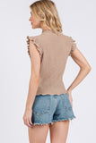 Ces Femme Texture Mock Neck Ruffle Cap Sleeve Blouse - Fragrance Spice