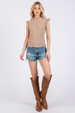 Ces Femme Texture Mock Neck Ruffle Cap Sleeve Blouse - Fragrance Spice
