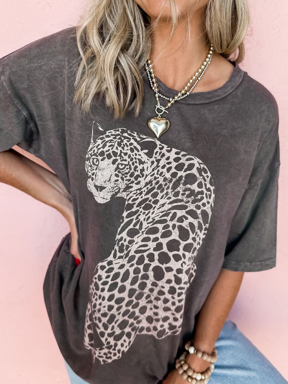 Cheetah Mineral Wash Round Neck Half Sleeve T-Shirt - Fragrance Spice