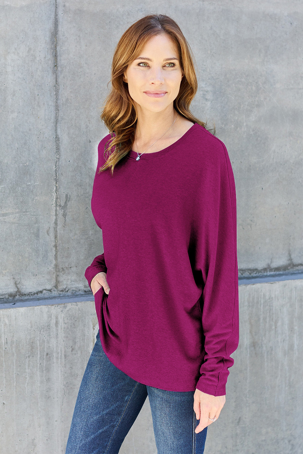 Double Take Full Size Round Neck Long Sleeve T-Shirt - Fragrance Spice
