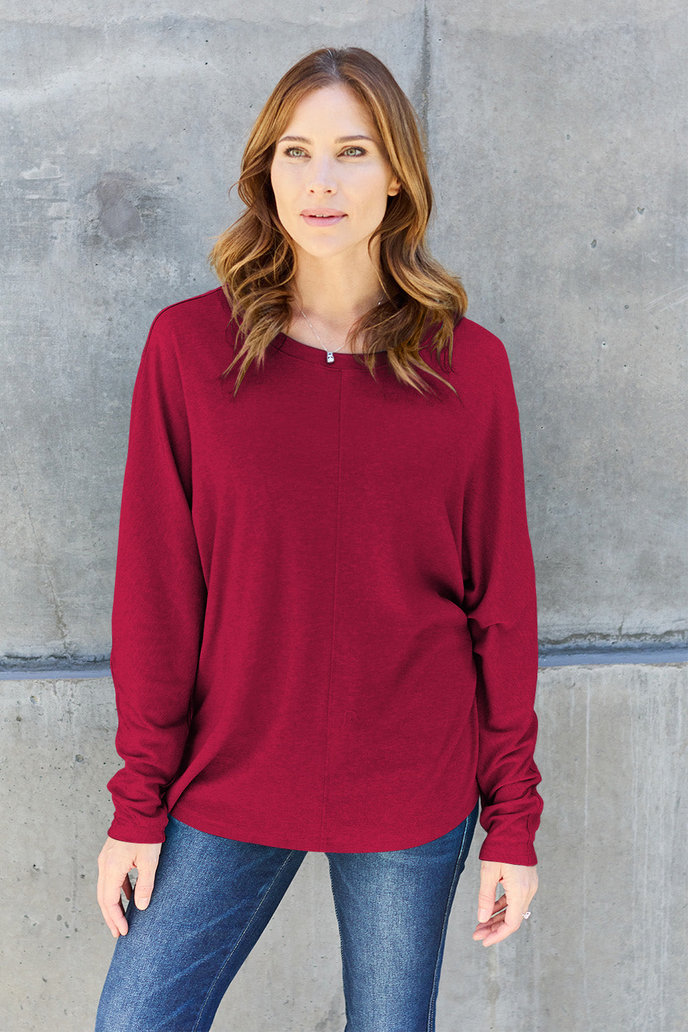 Double Take Full Size Round Neck Long Sleeve T-Shirt - Fragrance Spice
