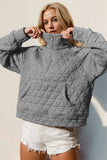 Double Take Half Zip Long Sleeve Quilted Sweatshirt with Pocket - Fragrance Spice