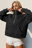 Double Take Half Zip Long Sleeve Quilted Sweatshirt with Pocket - Fragrance Spice