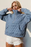 Double Take Half Zip Long Sleeve Quilted Sweatshirt with Pocket - Fragrance Spice