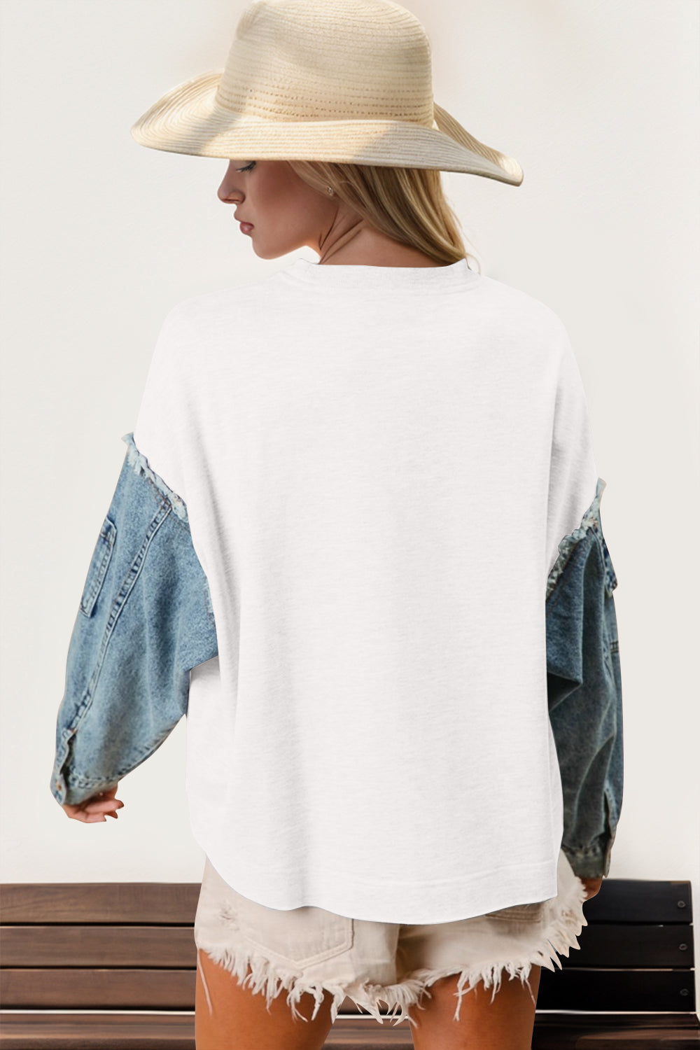 Double Take Raw Edge Star Contrast Sweatshirt - Fragrance Spice