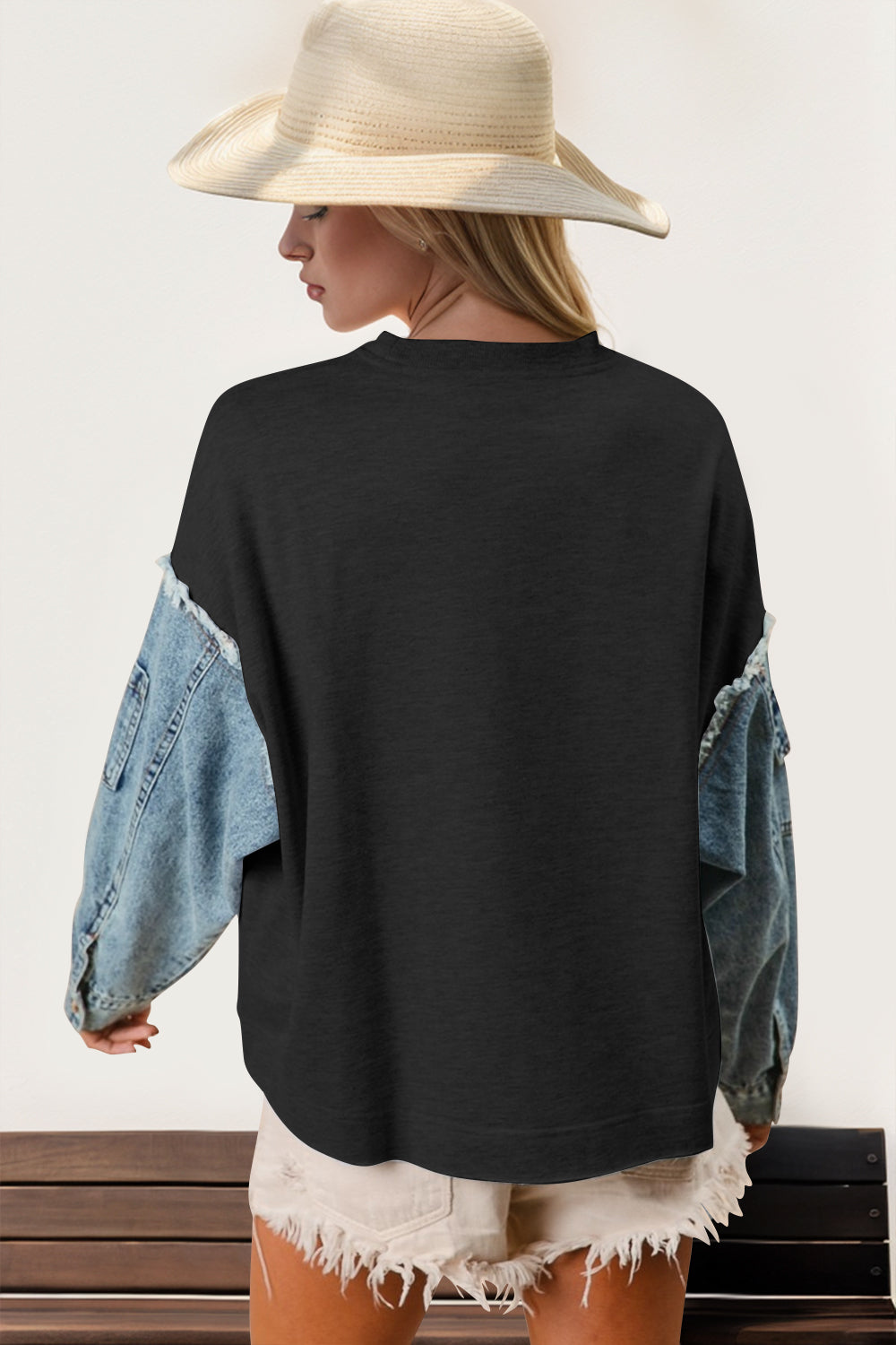 Double Take Raw Edge Star Contrast Sweatshirt - Fragrance Spice