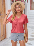Double Take Ruched V-Neck Short Sleeve T-Shirt - Fragrance Spice