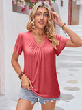 Double Take Ruched V-Neck Short Sleeve T-Shirt - Fragrance Spice