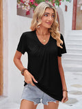 Double Take Ruched V-Neck Short Sleeve T-Shirt - Fragrance Spice