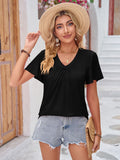 Double Take Ruched V-Neck Short Sleeve T-Shirt - Fragrance Spice