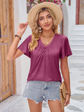 Double Take Ruched V-Neck Short Sleeve T-Shirt - Fragrance Spice