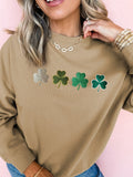 Embroidered Clover Pattern Round Neck Sweatshirt - Fragrance Spice
