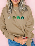 Embroidered Clover Pattern Round Neck Sweatshirt - Fragrance Spice